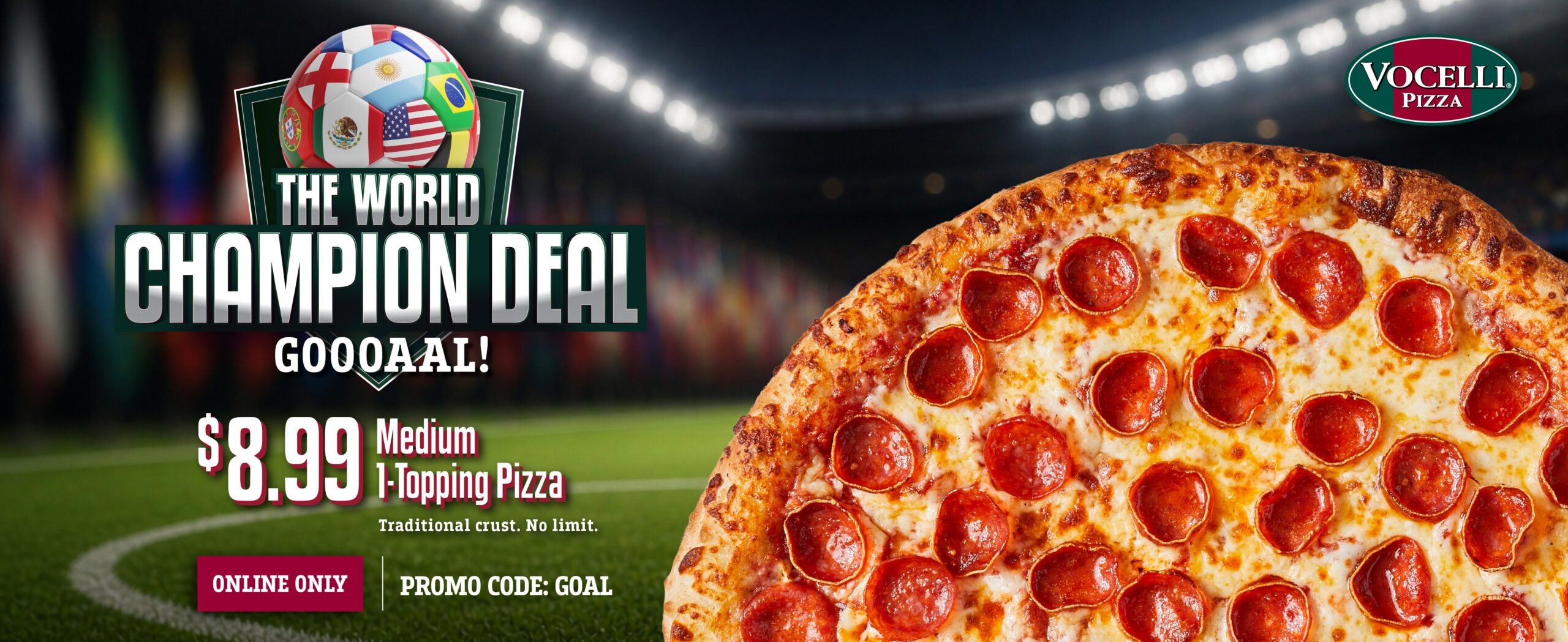The World Champion Deal - $8.99 Medium 1-Topping Pizza